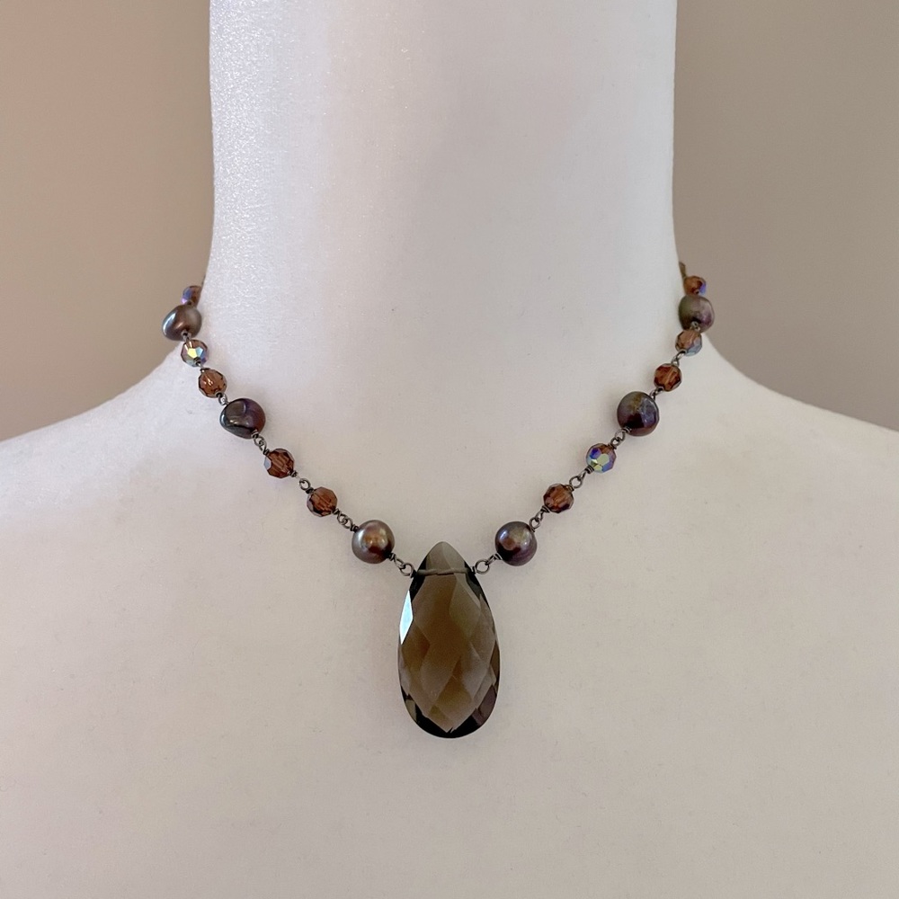 Genuine Beaded Quartz Necklace, 925